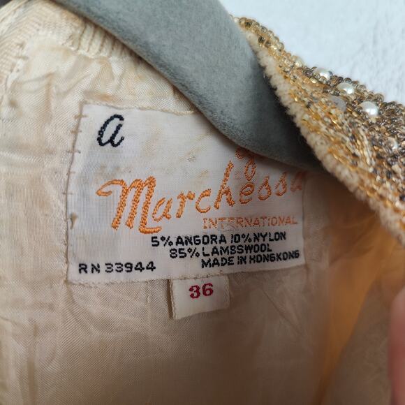 Vintage 1960s Marchessa Beaded Tank Top Womens Small 36 Cream Wool Angora FLAWED - Picture 6 of 10